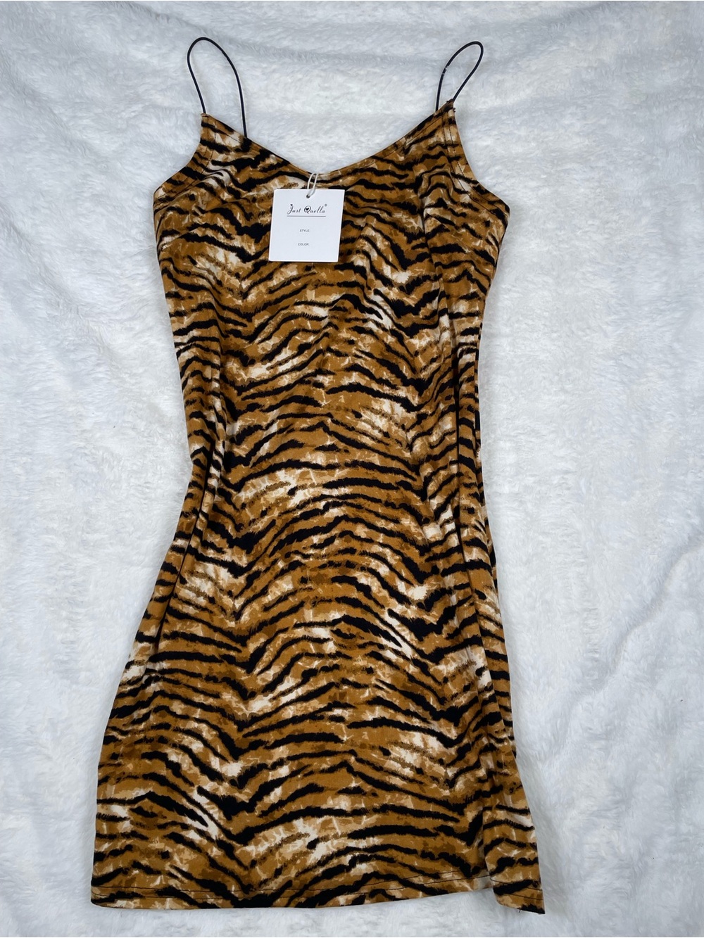 Y2K Golden Tiger Print Slip Dress with Straps